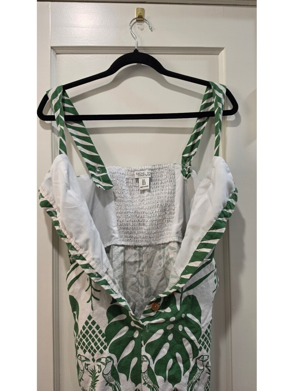 Rachel Zoe Green and White Linen Blend Romper Size 6 - Picture 3 of 9